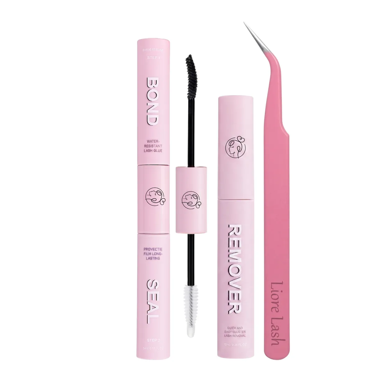 Bond & Seal, Remover und Pinzette aus dem Cluster-Set von Liore Lash